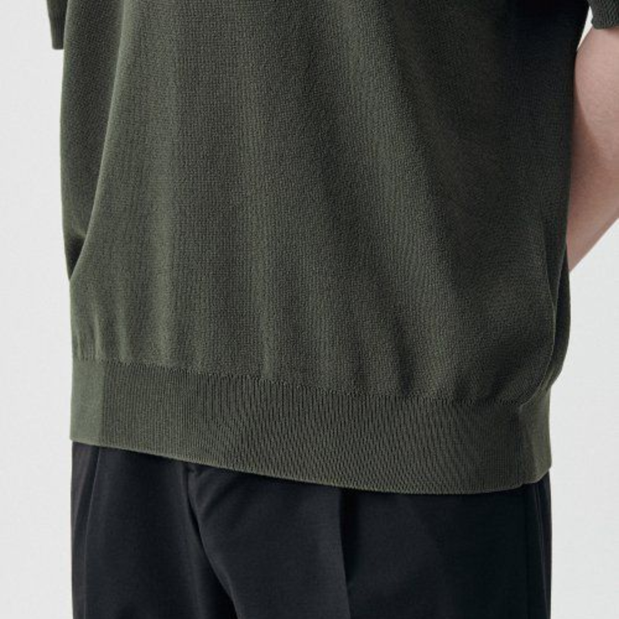 Cool Touch Slit-Neck Knitted Polo Shirt [Khaki]