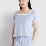 JAJU Terry Square Neck Lounge T-Shirt (Sky Blue) — мягкость и элегантность для домашнего уюта
