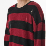 90s Grunge Stripe Crew Neck Knit [Black/Red]