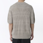 Multi Crochet Slit-Neck Knitted Polo Shirt [Light Grey]