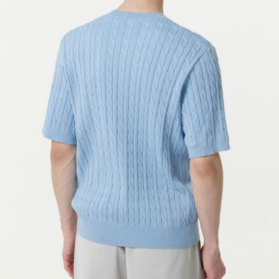 Cable Crew Neck Short-Sleeve Knit [Sky Blue]