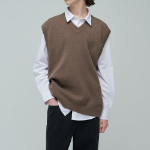 Lambswool V-Neck Knit Vest [Mocha]