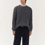 Cotton Cable Crew Neck Knit [Grey]