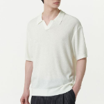 Bouclé Slit Neck Knitted Polo Shirt [Ivory]