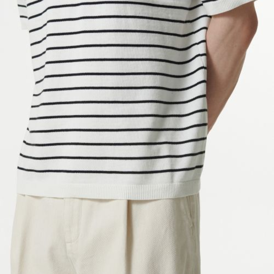 Stripe Crew Neck Short Sleeve Knit [White/Black]