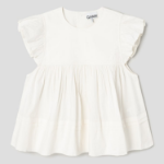 GANNI Stretch Cotton Frill Sleeve Top – Ivory