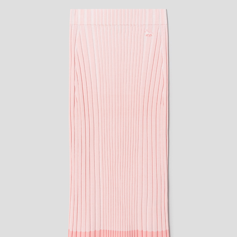 Maison Kitsune Women Baby Fox Patch Pleated Ribbed Midi Skirt