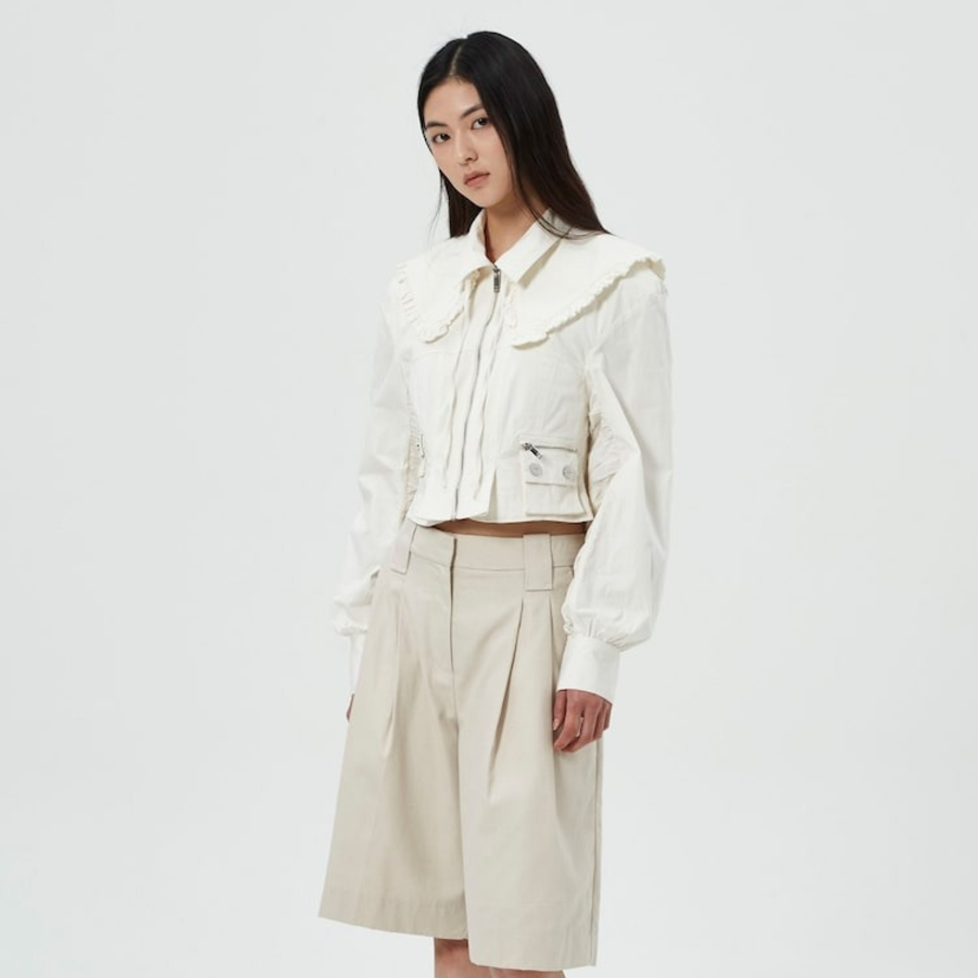 GANNI Washed Stretch Cotton Bomber Corsetshirt – Ivory