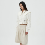 GANNI Washed Stretch Cotton Bomber Corsetshirt – Ivory