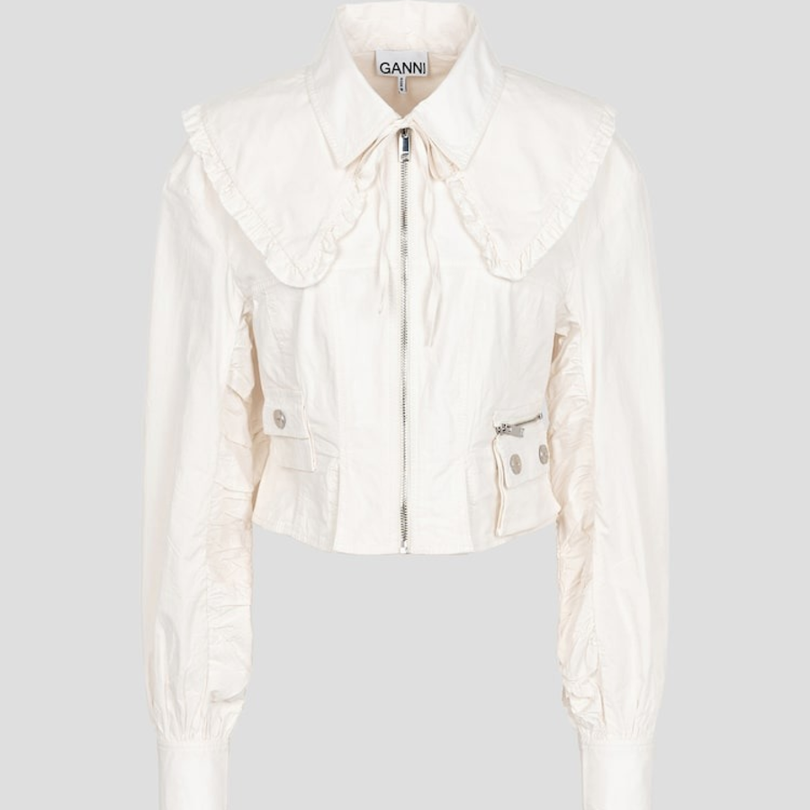 GANNI Washed Stretch Cotton Bomber Corsetshirt – Ivory