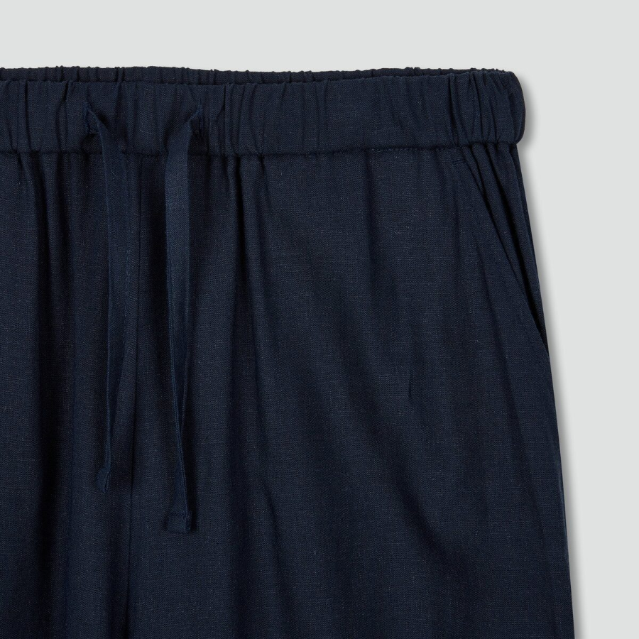 JAJU Linen Blended Wide Banding Pants (Navy) — прохлада и комфорт в расслабленном силуэте