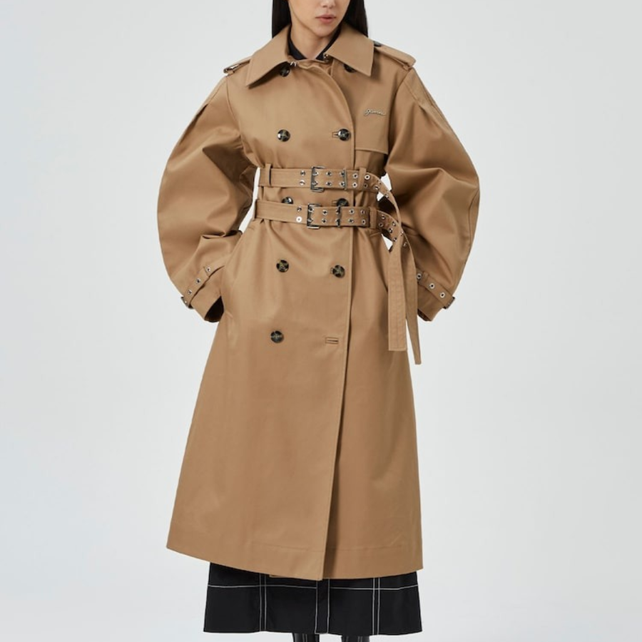 GANNI Bonded Cotton Trench Coat – Tigers Eye