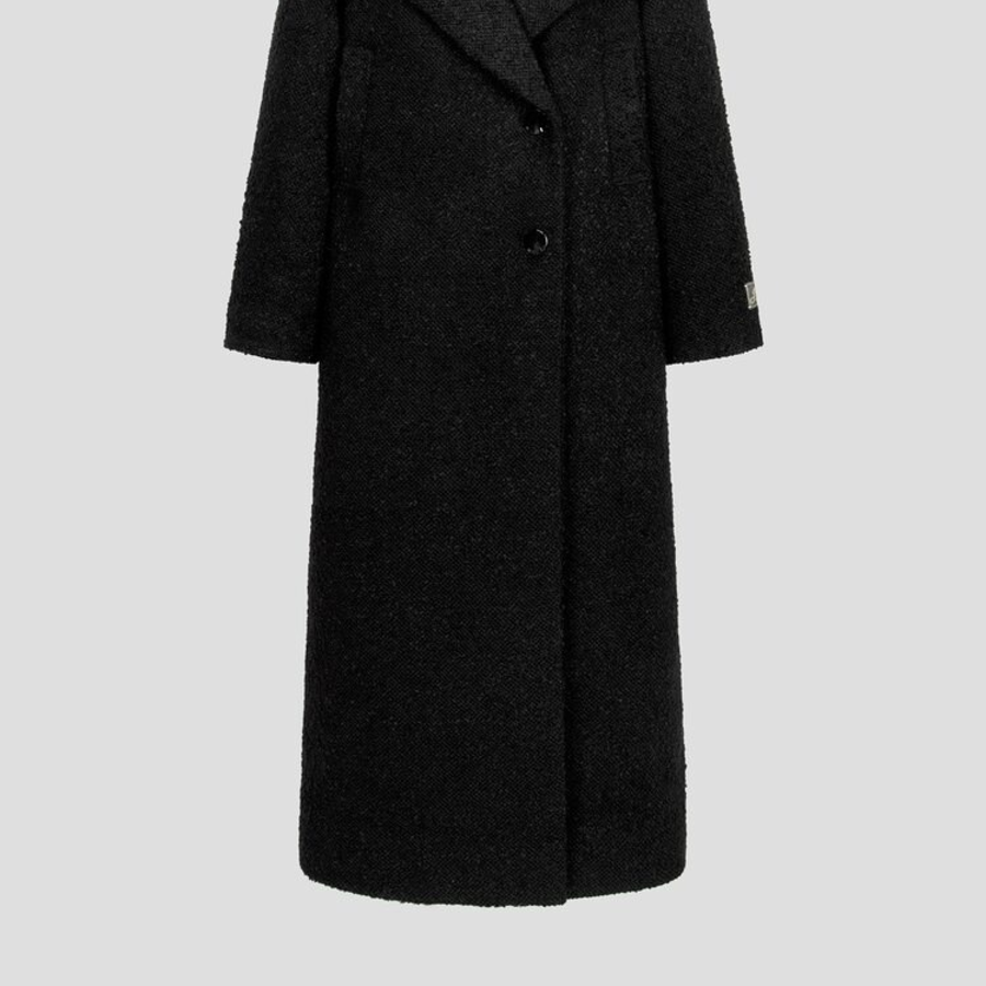 GANNI Textured Boucle Wool Coat – Black