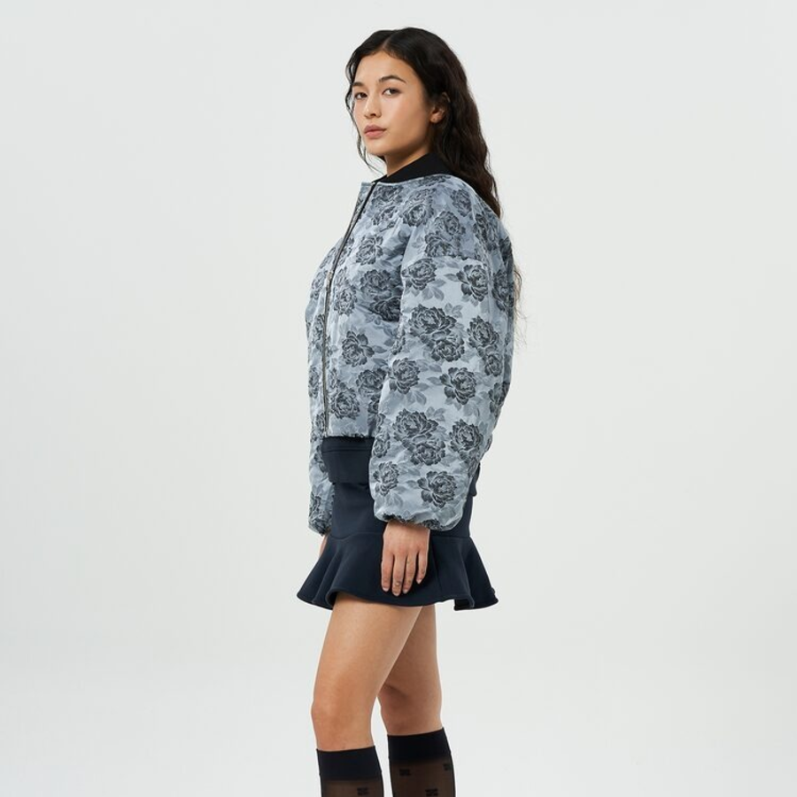 GANNI Botanical Jacquard Short Bomber Jacket – Sky Blue