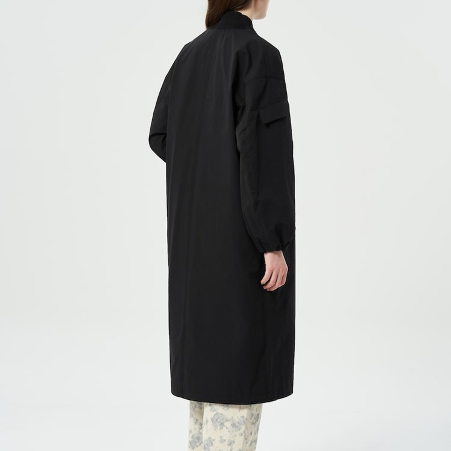 GANNI Tech Seersucker Oversized Shell Coat – Black