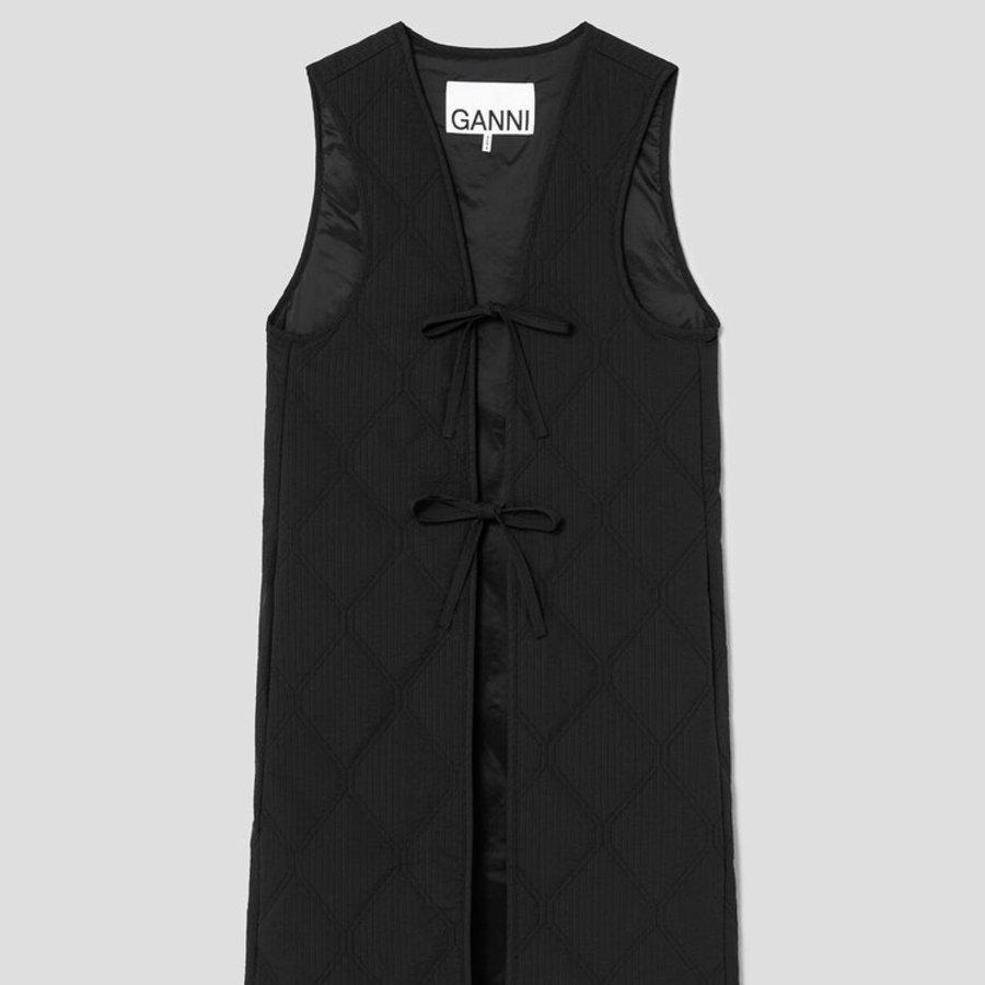 GANNI Tech Seersucker Oversized Shell Coat – Black