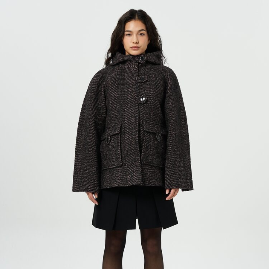 GANNI Herringbone Wool Midi Jacket – Brown