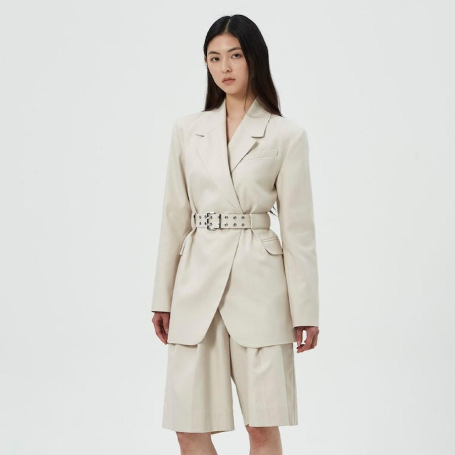 GANNI Cotton Melange Tailoring Blazer – Ivory