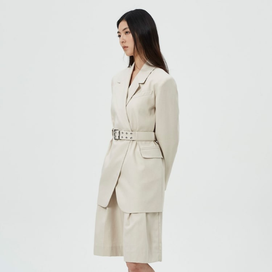GANNI Cotton Melange Tailoring Blazer – Ivory