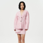 GANNI Textured Cloqué Curve Sleeve Blazer – Bleached Mauve