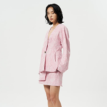 GANNI Textured Cloqué Curve Sleeve Blazer – Bleached Mauve
