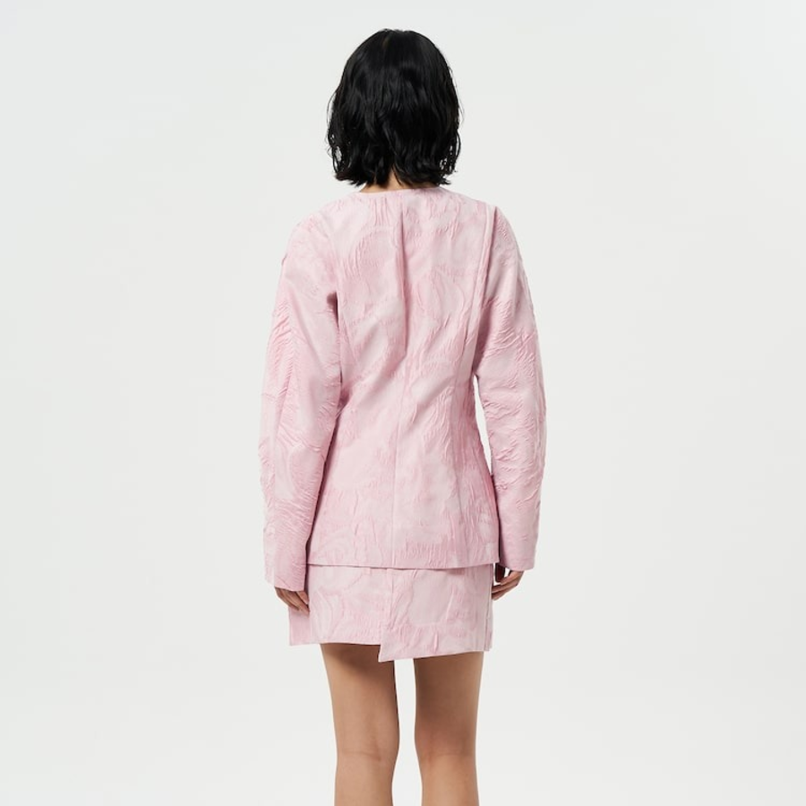 GANNI Textured Cloqué Curve Sleeve Blazer – Bleached Mauve