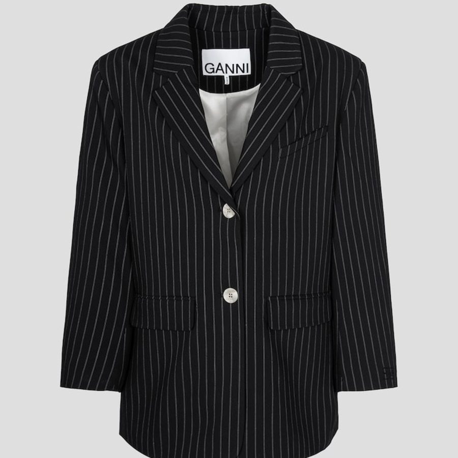 GANNI Stripe Suiting Boxy Blazer – Black