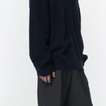Cotton Ribbed Crew Neck Knit — Navy