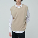 Lambswool V-Neck Knit Vest — Beige