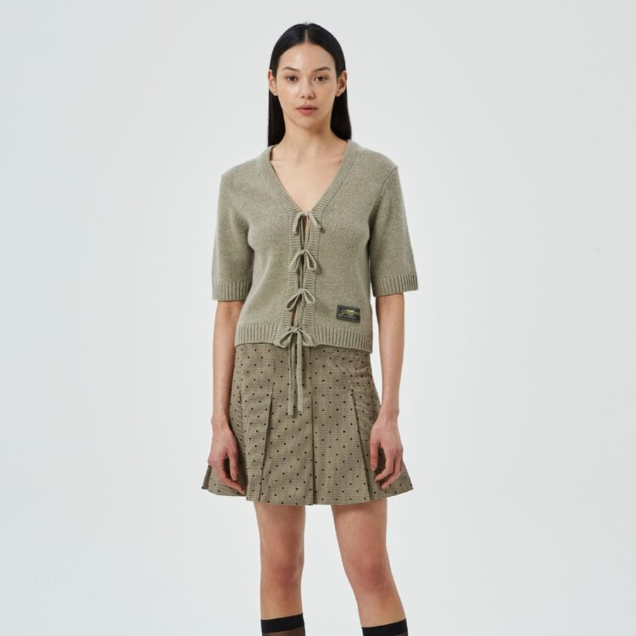 GANNI Future Wool Mix Short Sleeve Cardigan – Dusty Olive