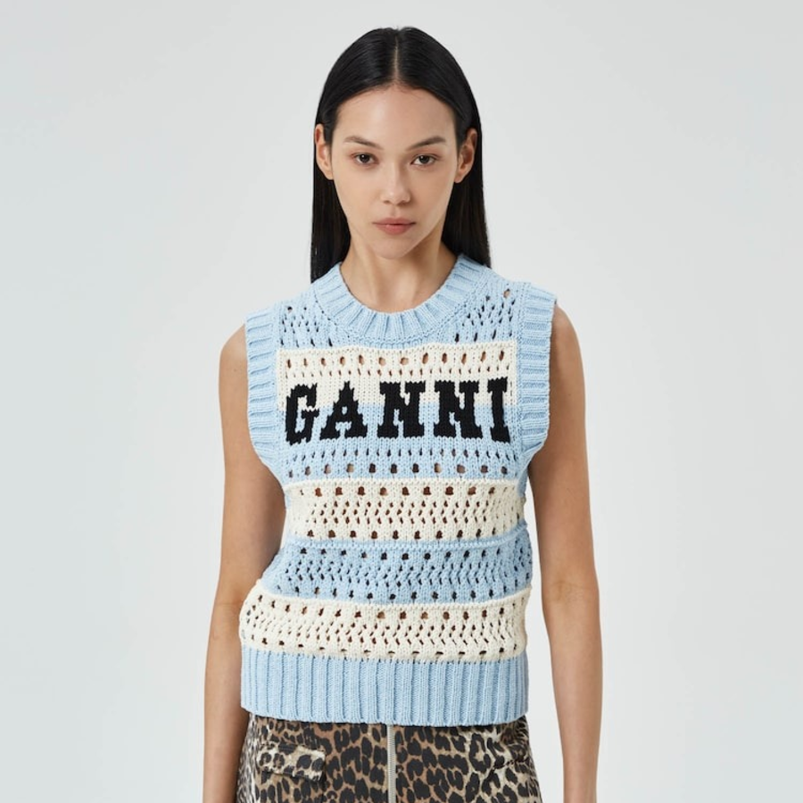 Полосатый вязаный жилет из хлопковой смеси Cotton Mix Striped Vest – Soft Chambray