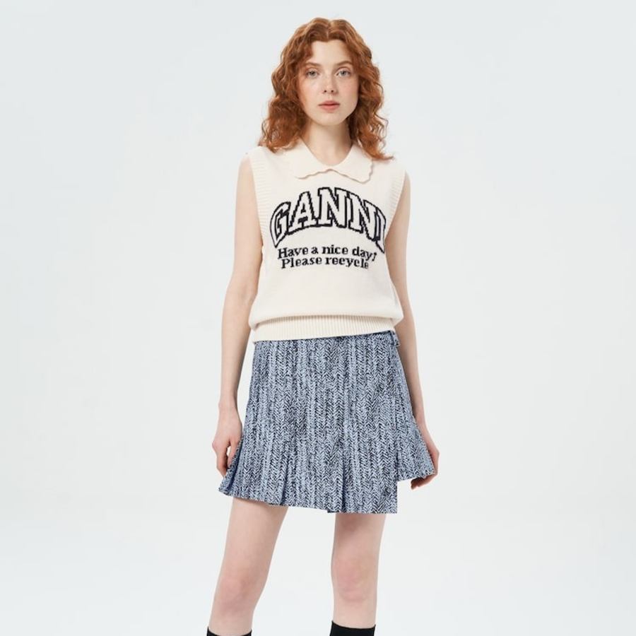GANNI Graphic Wool Mix Collar Vest – Ivory