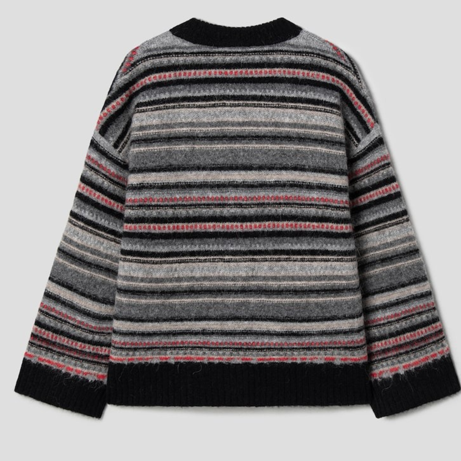 ANNI Soft Wool Stripe Boxy Cardigan – Black