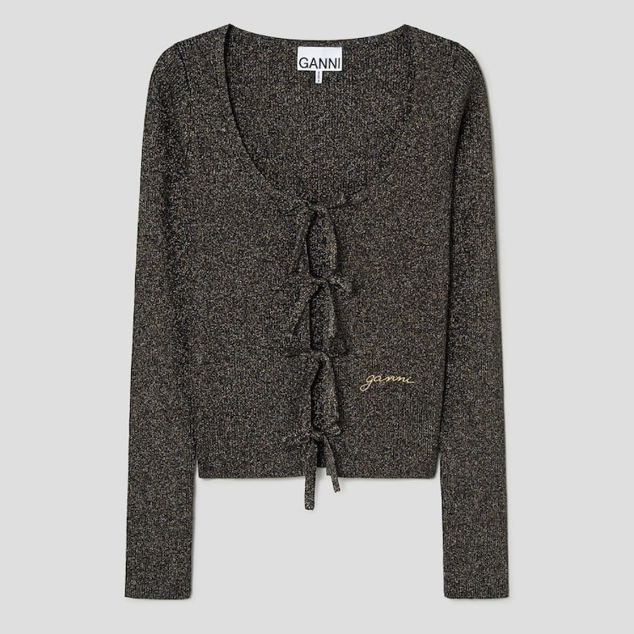 GANNI Light Sparkle Rib Cardigan – Ash