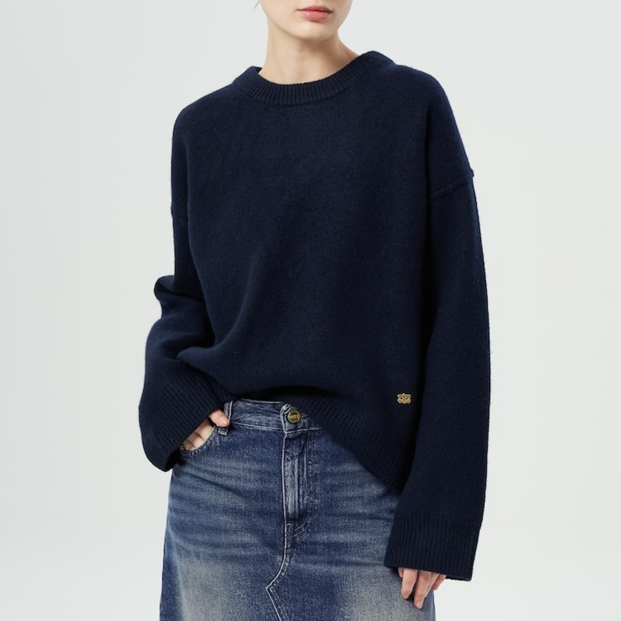 GANNI Boiled Wool O-Neck – Navy