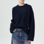 GANNI Boiled Wool O-Neck – Navy