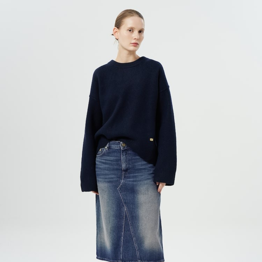 GANNI Boiled Wool O-Neck – Navy