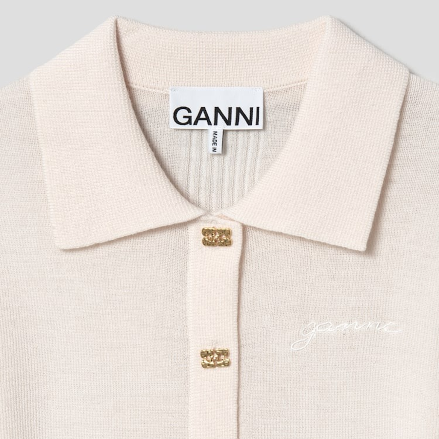 GANNI Mini Ribbed Merino Polo – Egret