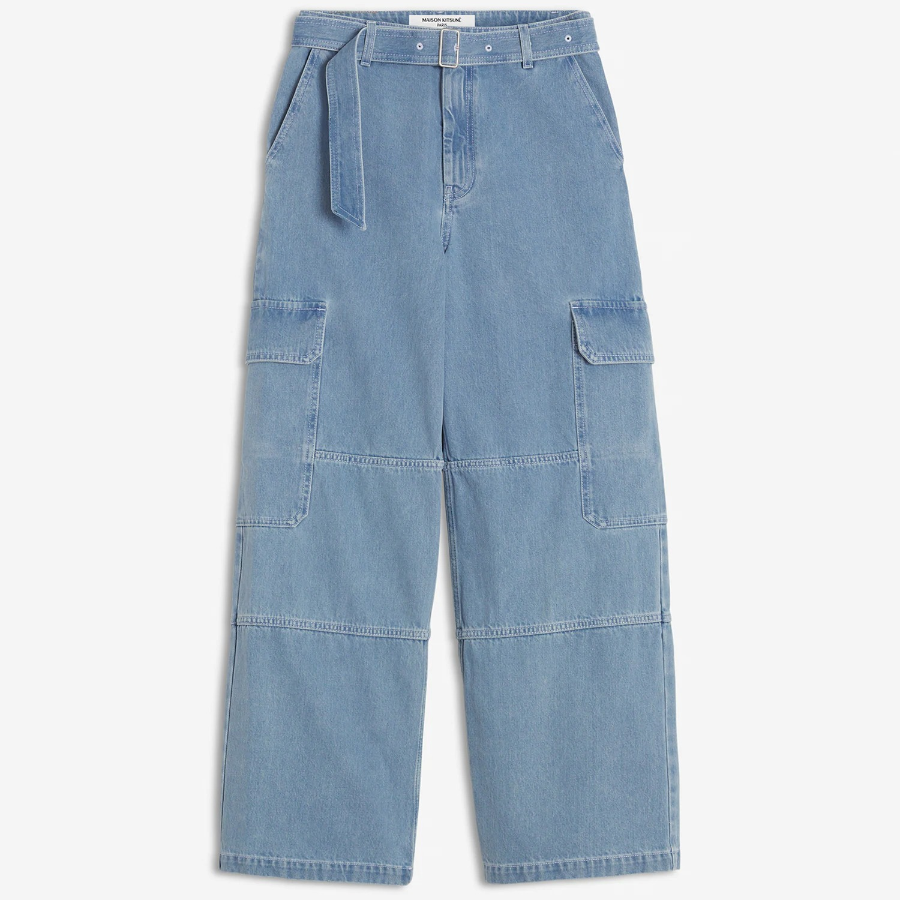 Maison Kitsune Women Belted Utility Denim Pants - Bleached Indigo