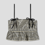 GANNI Shiny Check Jacquard Top – Lemon Icing