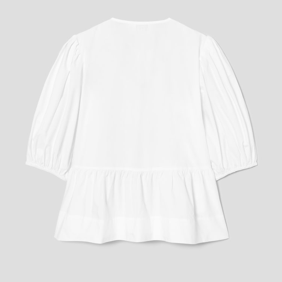 GANNI Cotton Poplin Peplum Blouse - Bright White