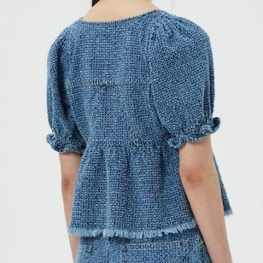 GANNI Fluffy Denim Blouse - Blue