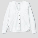 GANNI Cotton Long Sleeve Ruffle Collar Shirt - Bright White