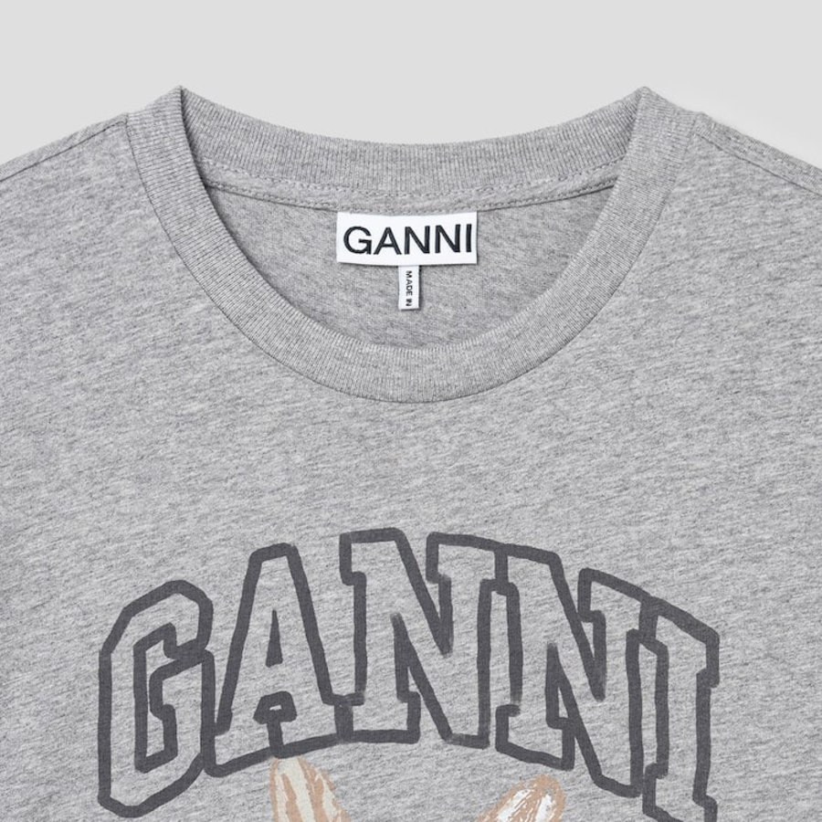 GANNI [EXCLUSIVE] Basic Cotton Jersey Baby Bun Relaxed T-shirt - Grey