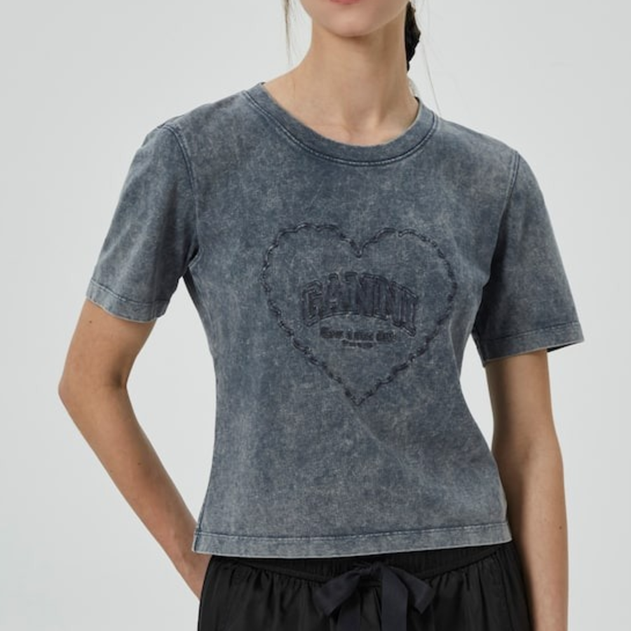 GANNI Heavy Cotton Jersey Heart Small T-Shirt - Ash