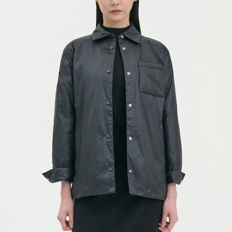 Theory Women Polished Nylon Pocket Shirt Puffer - Black
