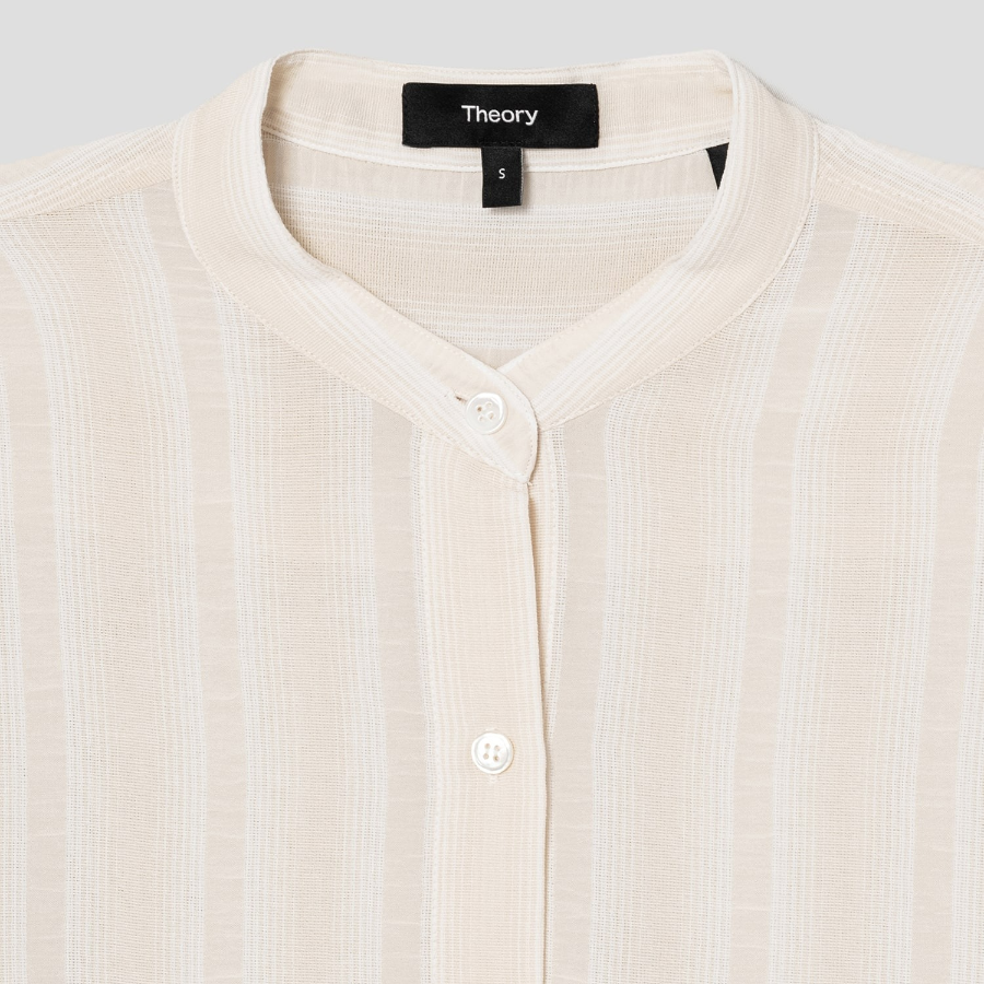 Theory Women Striped Gauze Boyfriend Shirt Ivory Multi
