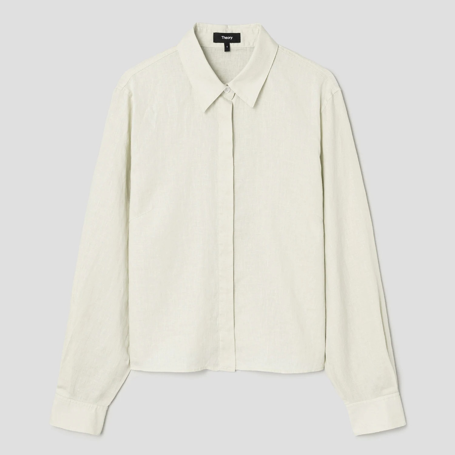 Theory Women Relaxed Linen Curve Sleeve Shirt - Aloe