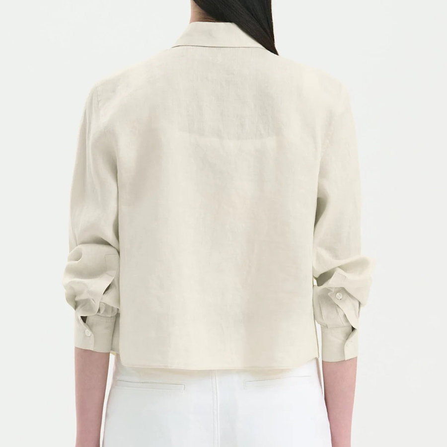 Theory Women Relaxed Linen Curve Sleeve Shirt - Aloe