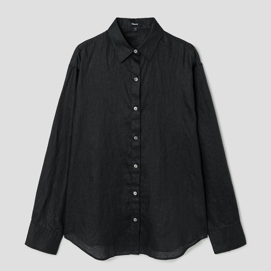 Theory Women Relaxed Linen Boyfriend Shirt - Black